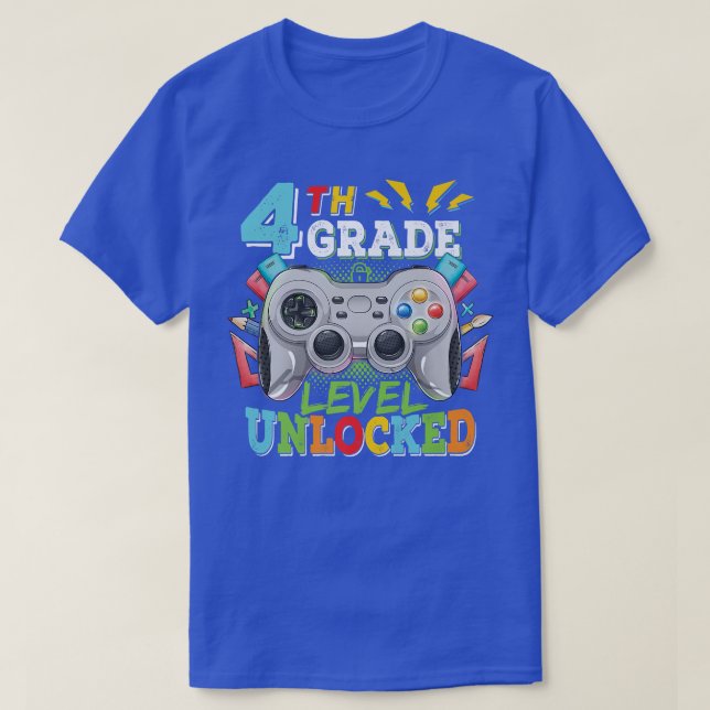 4th Grade Level Unlocked Video Game Back to School T Shirt (Design framsida)