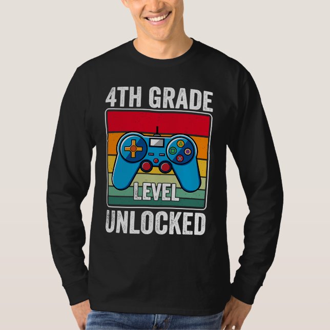 4th Grade Level Unlocked Video Game Back to School T Shirt (Framsida)