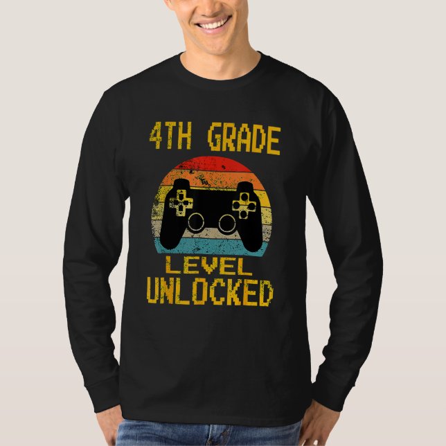 4th Grade Level Unlocked Video Gamer Back To Schoo T Shirt (Framsida)