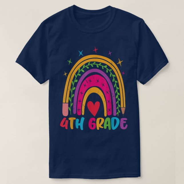 4th Grade Rainbow Teacher Student Back To School  T Shirt (Design framsida)