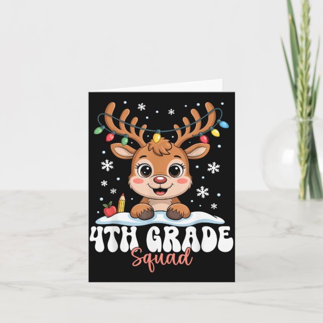 4th Grade Squad Reindeer Christmas Lights Cute Win Kort (Framsida)