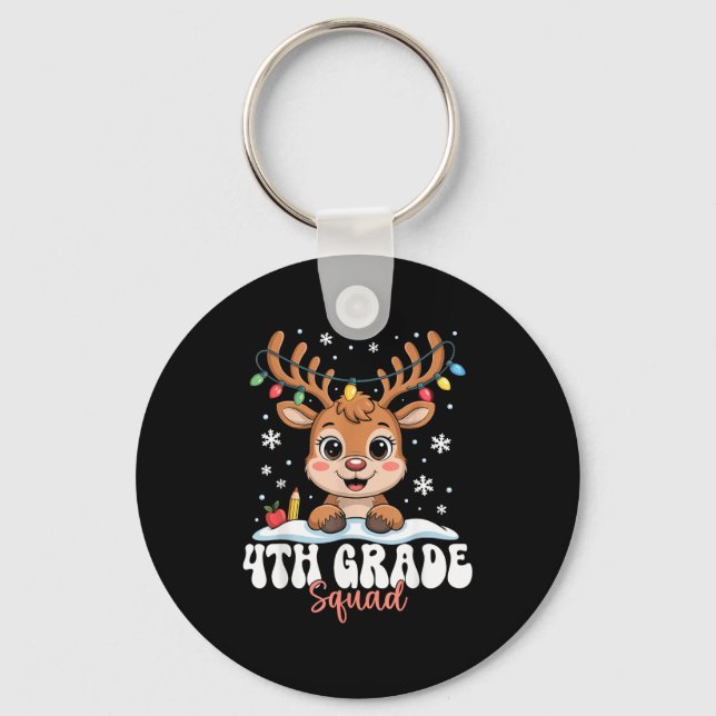 4th Grade Squad Reindeer Christmas Lights Cute Win Nyckelring (Framsida)