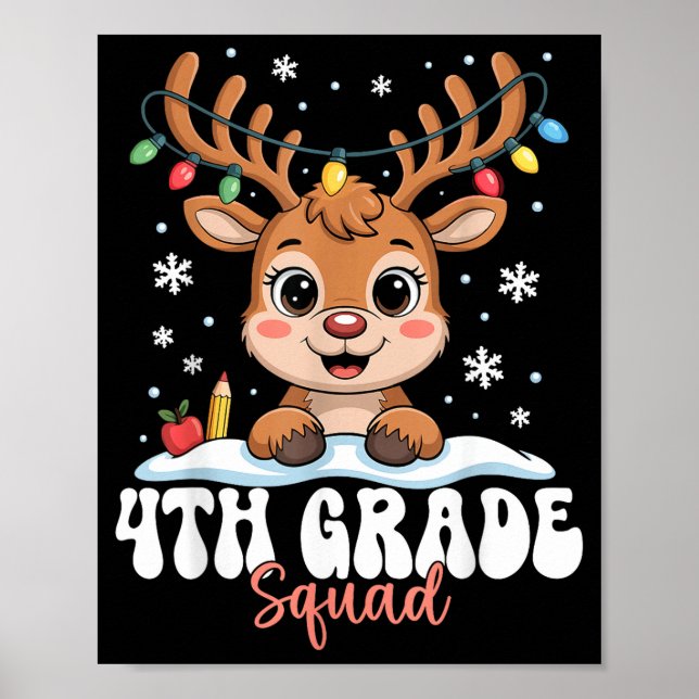 4th Grade Squad Reindeer Christmas Lights Cute Win Poster (Framsidan)