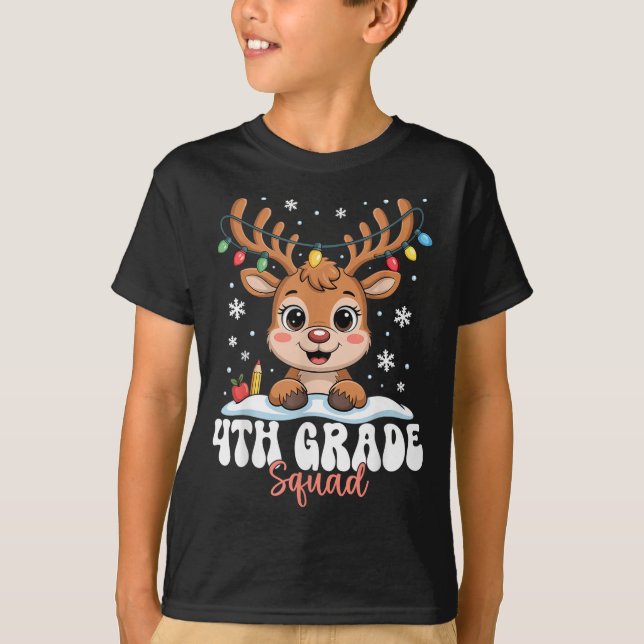 4th Grade Squad Reindeer Christmas Lights Cute Win T Shirt (Framsida)