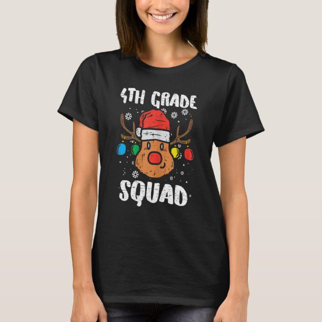 4th Grade Squad Reindeer   Teacher Christmas   T Shirt (Framsida)