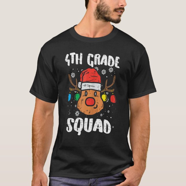 4th Grade Squad Reindeer   Teacher Christmas   T Shirt (Framsida)