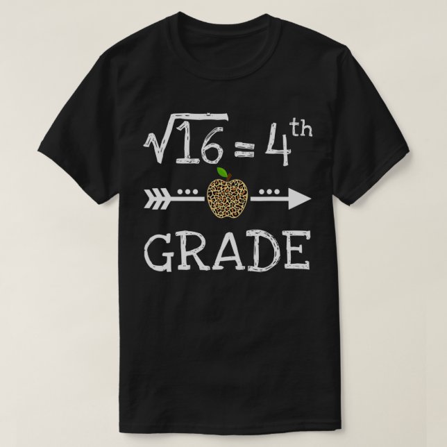 4th Grade Square Root of 16 Math Leopard Back to s T Shirt (Design framsida)
