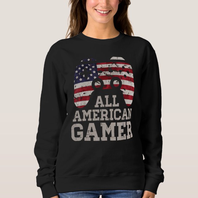 4th July All American Gamer Patriot Men Boys Kids  T Shirt (Framsida)
