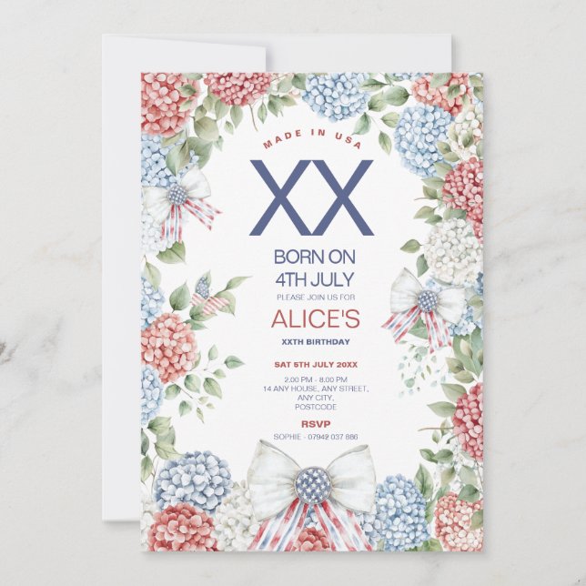 4TH July Birthday Party, Any Age, Red White Blue Inbjudningar (Framsida)