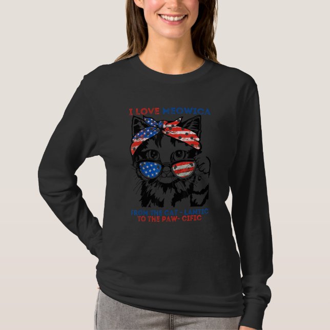 4th July Cat Lover, I Love Meowica Patriotic Funny T Shirt (Framsida)