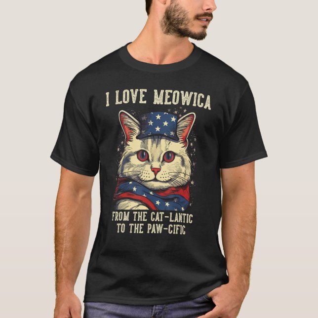 4th July Cat Mom I Love Meowica Patriotic Cat Wome T Shirt (Framsida)