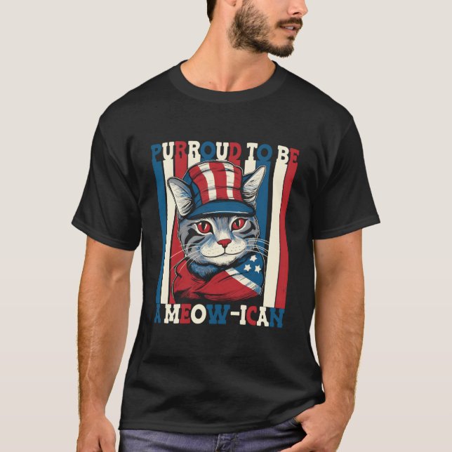 4Th July Cat Purroud To Be A Meow-Ican American Ca T Shirt (Framsida)
