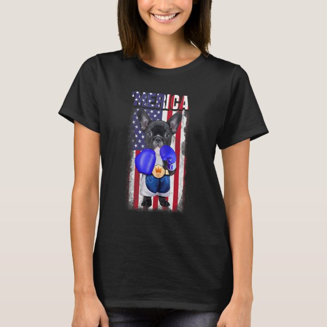 4th July French Bulldog 'merica America Independen T Shirt (Framsida)
