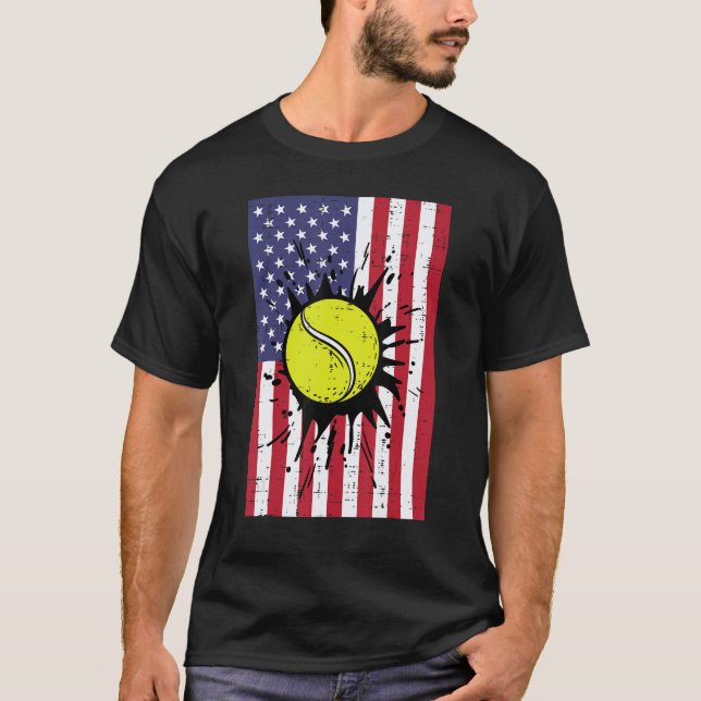 4th July Tennis America Flag Patriotic Men Boys Ki T Shirt (Framsida)
