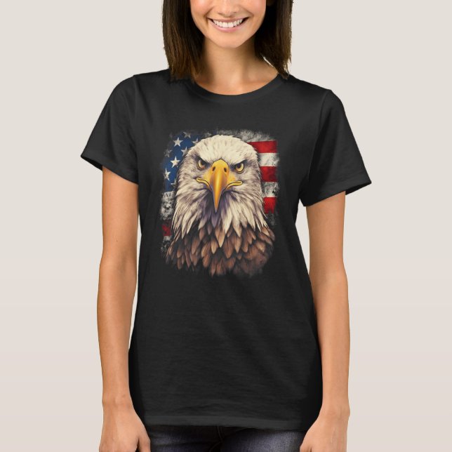 4th July US Flag Bald Eagle Proud American Men Wom T Shirt (Framsida)