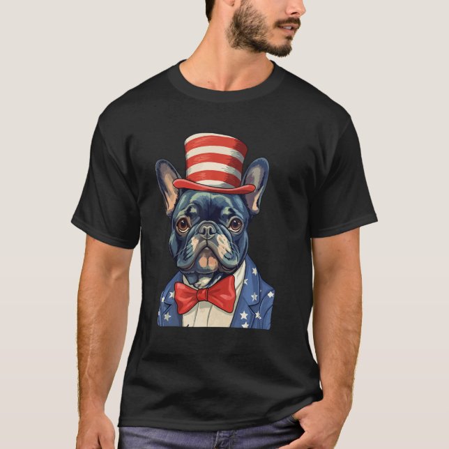 4th July US Flag Patriotic Designs  French Bulldog T Shirt (Framsida)