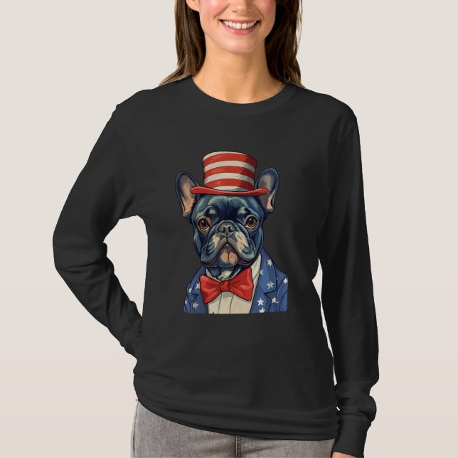 4th July US Flag Patriotic Designs  French Bulldog T Shirt (Framsida)