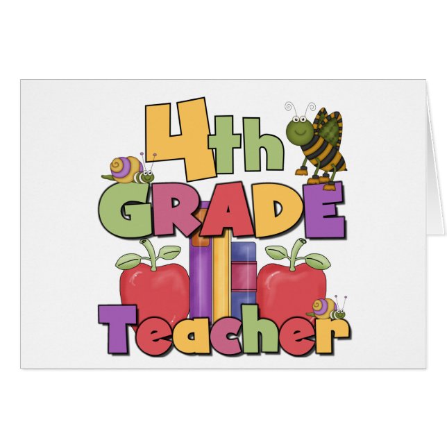 4th klasslärare för kryp och för äpplen hälsningskort (Framsidan Horizontal)