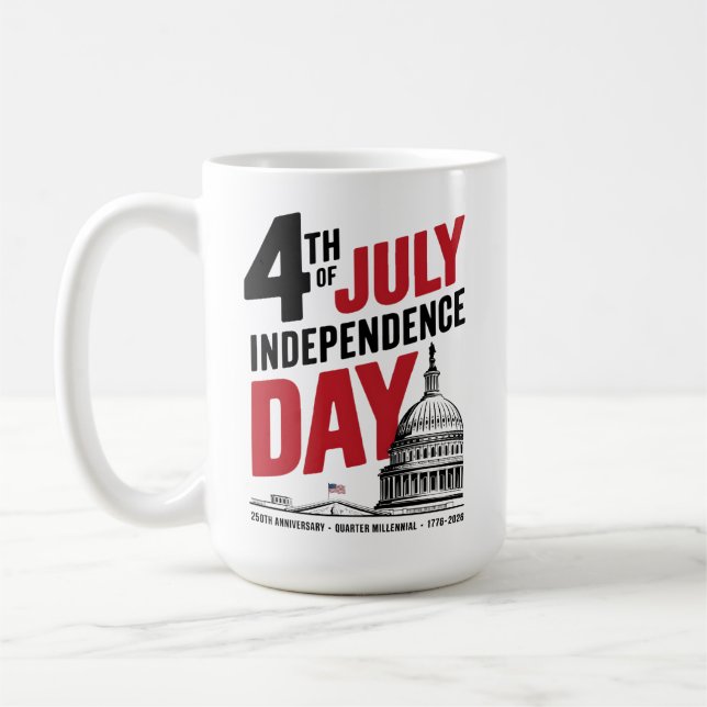 4th of July 250th Anniversary Independence Day Kaffemugg (Vänster)
