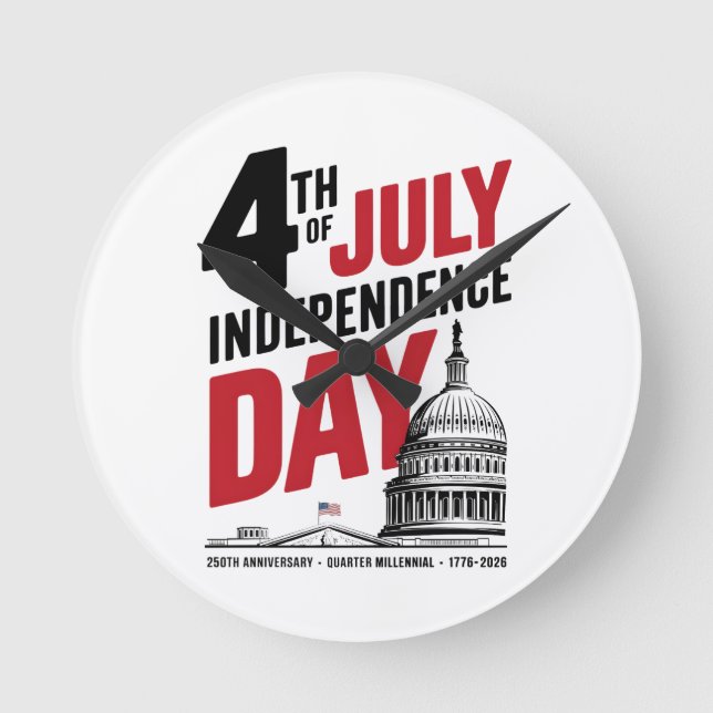 4th of July 250th Anniversary Independence Day Rund Klocka (Framsida)