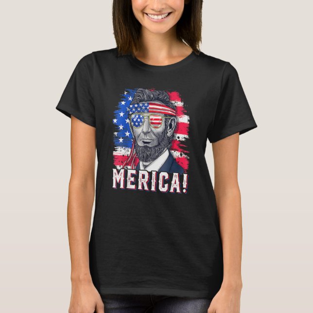 4th Of July Abraham Lincoln Sunglasses American Fl T Shirt (Framsida)