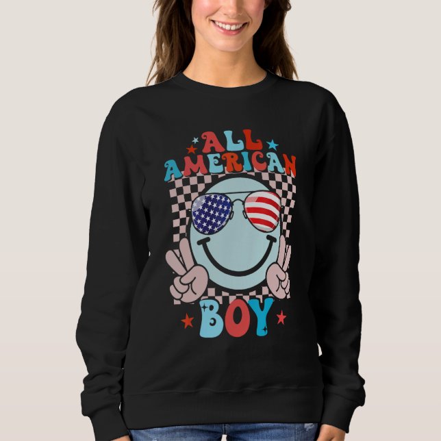 4th Of July All American Boys Groovy  Kids Son USA T Shirt (Framsida)