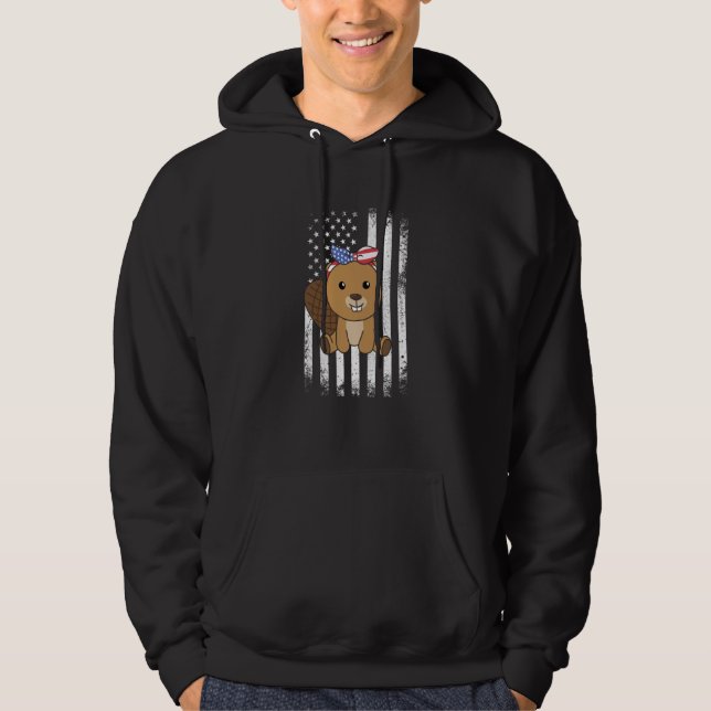4th Of July American Beaver For Kids Cute Usa Beav Hoodie (Framsida)