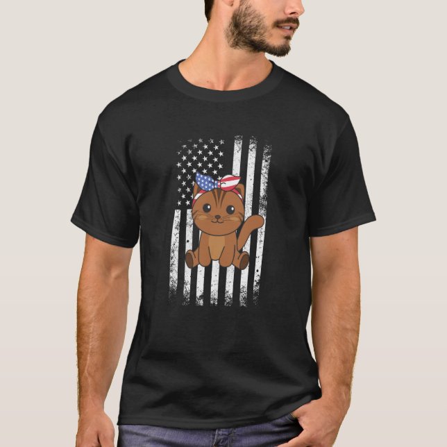 4th Of July American Cat For Kids Cute Usa Cat  23 T Shirt (Framsida)