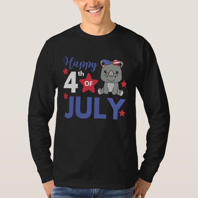 4th Of July American cute Rhino For Kids Cute Usa  T Shirt (Framsida)