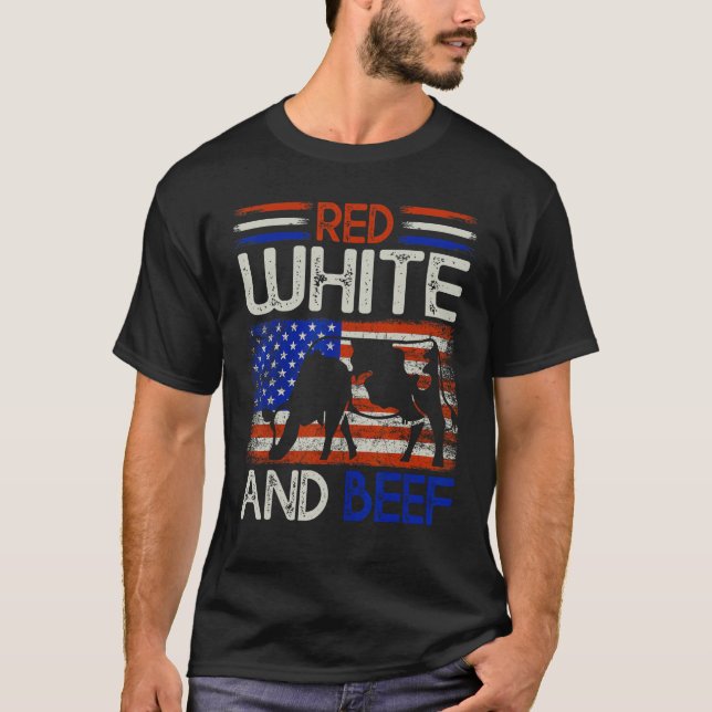 4th of July American Flag Cattle Cow Red white and T Shirt (Framsida)
