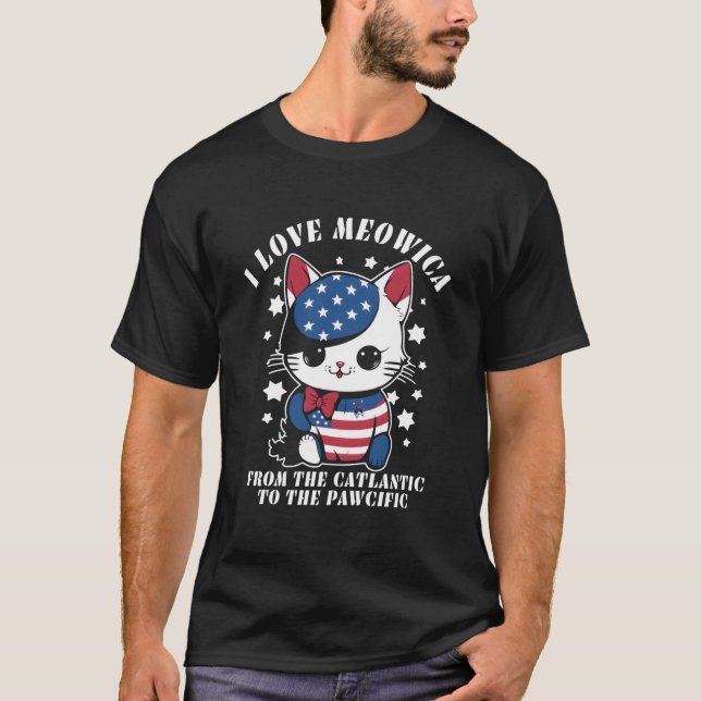 4Th Of July American Flag I Love Meowica Cat T Shirt (Framsida)