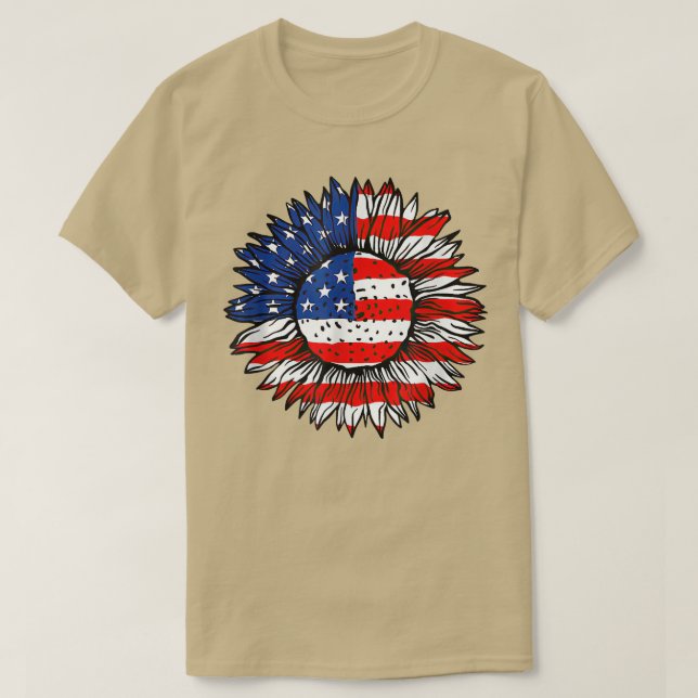 4th of July American Flag Sunflower Red White Blue T Shirt (Design framsida)