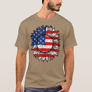 4th of July American Flag Sunflower Red White Blue T Shirt