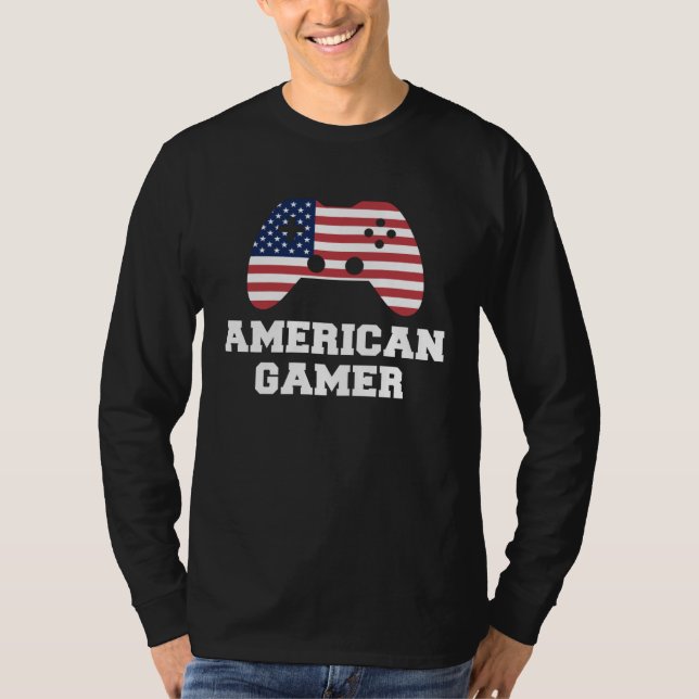 4th Of July American Gamer USA Patriotic Boys Men  T Shirt (Framsida)