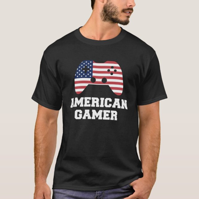 4th Of July American Gamer USA Patriotic Boys Men  T Shirt (Framsida)