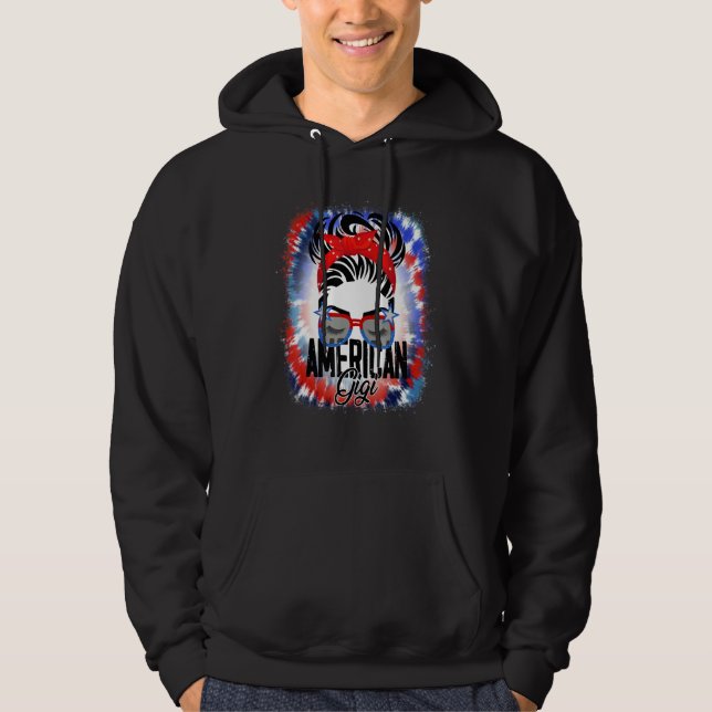 4th Of July American Gigi Messy Bun Mom Life Patri Hoodie (Framsida)