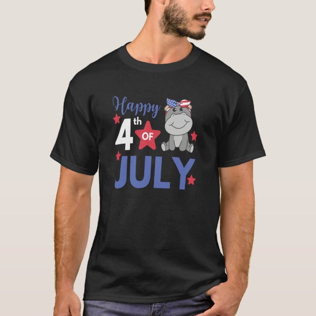4th Of July American Hippo For Kids Cute Usa Hippo T Shirt (Framsida)