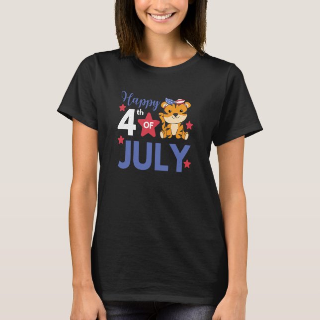 4th Of July American Tiger For Kids Cute Usa Tiger T Shirt (Framsida)