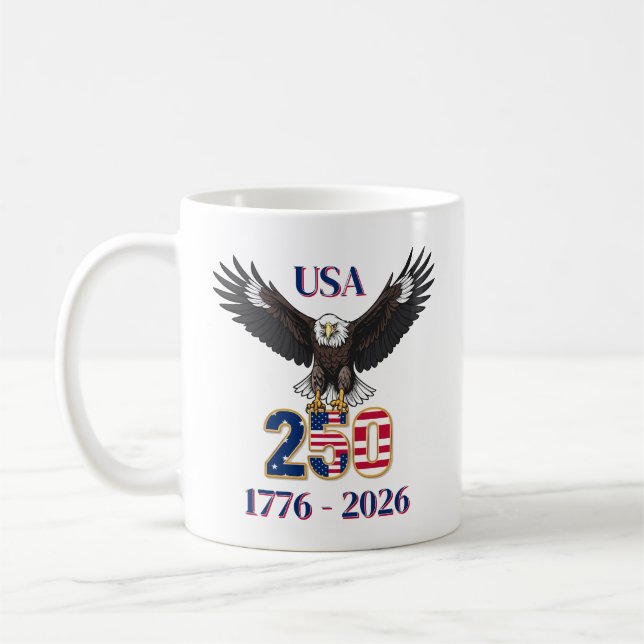 4th of July Anniversary 250 Years USA Bald Eagle Kaffemugg (Vänster)