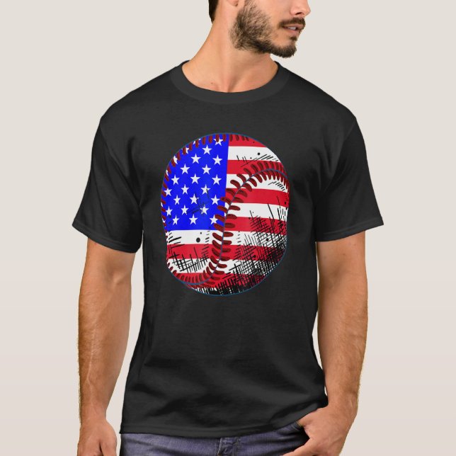 4th Of July Baseball American Flag Patriotic Weath T Shirt (Framsida)