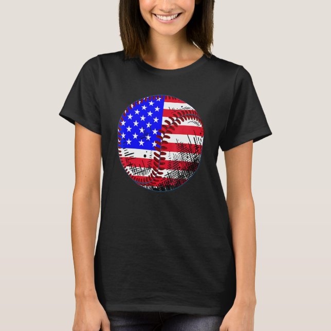 4th Of July Baseball American Flag Patriotic Weath T Shirt (Framsida)
