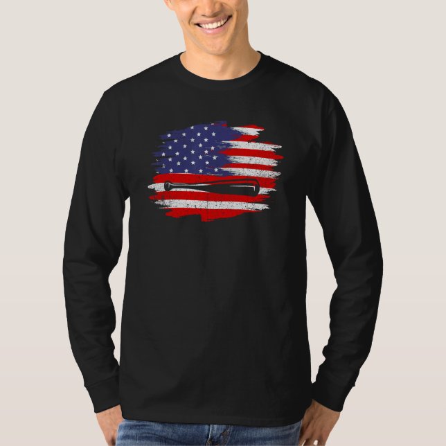 4th of July Baseball   American Flag With Bat Patr T Shirt (Framsida)