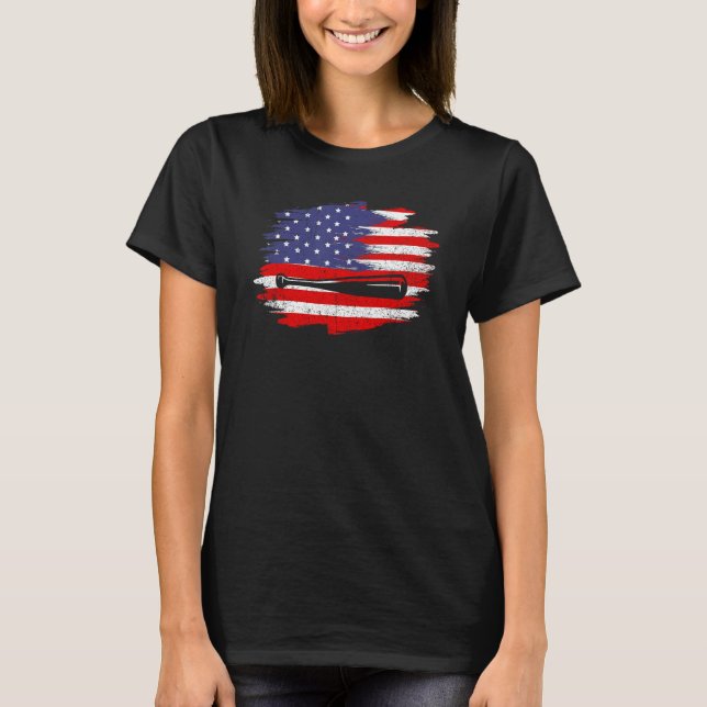 4th of July Baseball   American Flag With Bat Patr T Shirt (Framsida)