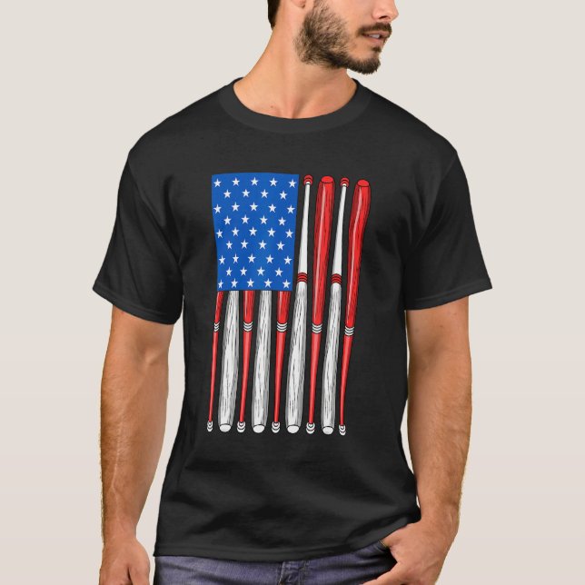 4th Of July Baseball Softball Flag American Flag T Shirt (Framsida)