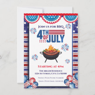 4th Of July BBQ Invitation, Party In USA Invite Inbjudningar