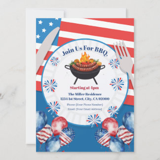 4th Of July BBQ Invitation, Party In USA Invite Julkort