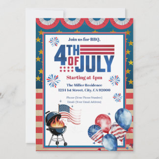 4th Of July BBQ Invitation, Party In USA Invite Julkort