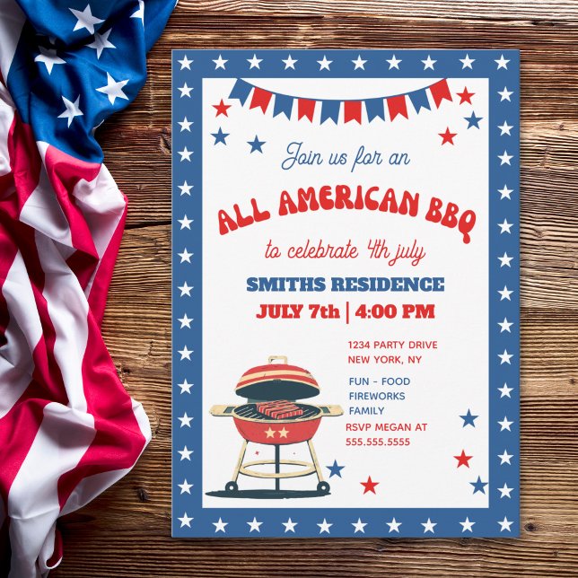 4th of July BBQ Party – ALL AMERICAN BBQ Inbjudningar (Skapare uppladdad)