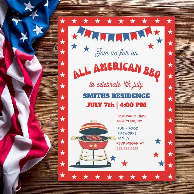 4th of July BBQ Party – ALL AMERICAN BBQ Inbjudningar (Skapare uppladdad)