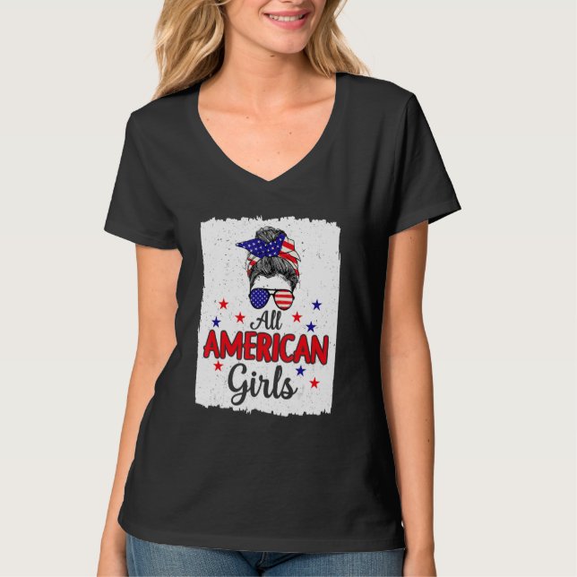 4th of July Bleached Daughter USA All American Gir T Shirt (Framsida)